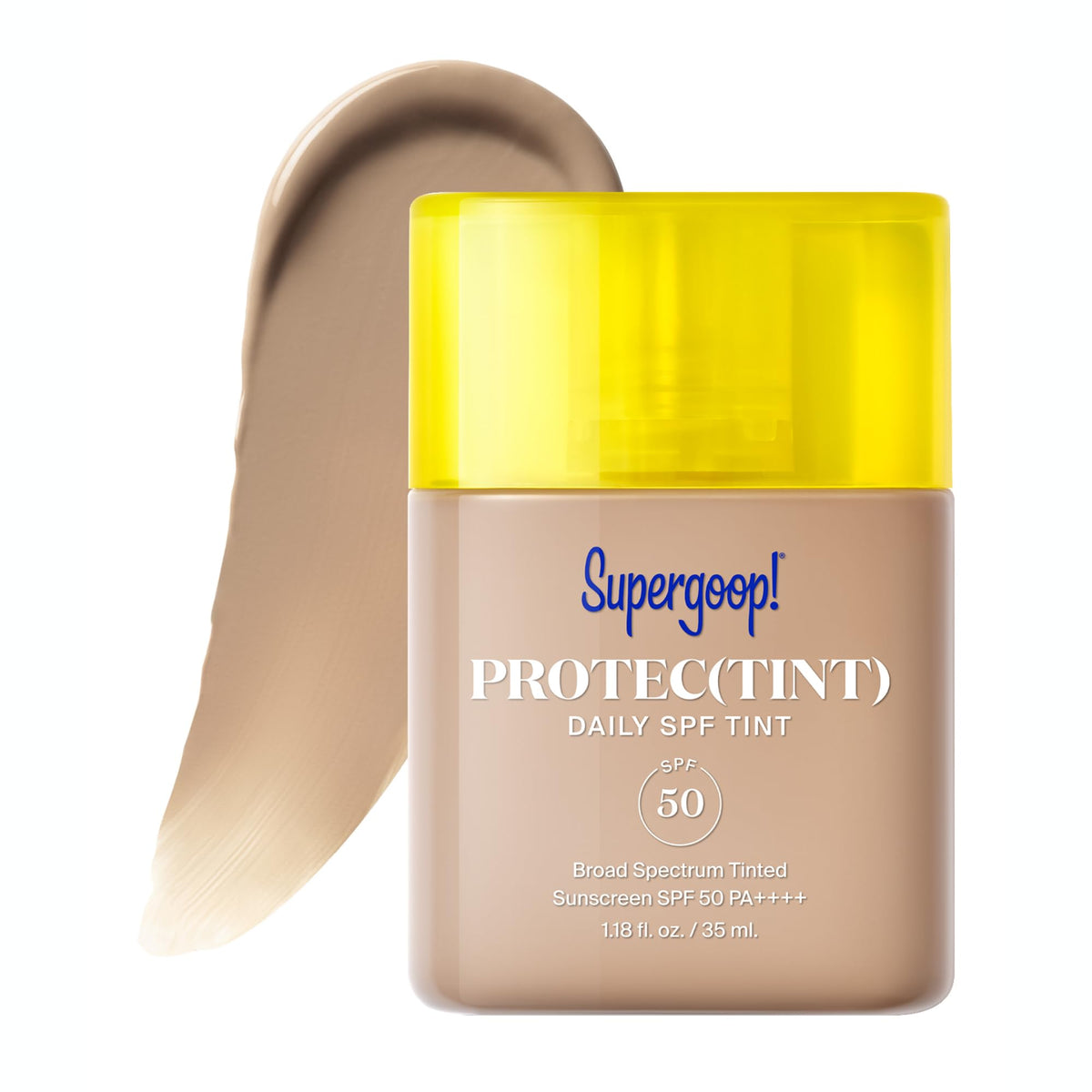 Supergoop Protec(tint) SPF 50 bottle showing lightweight protection and easy blending
