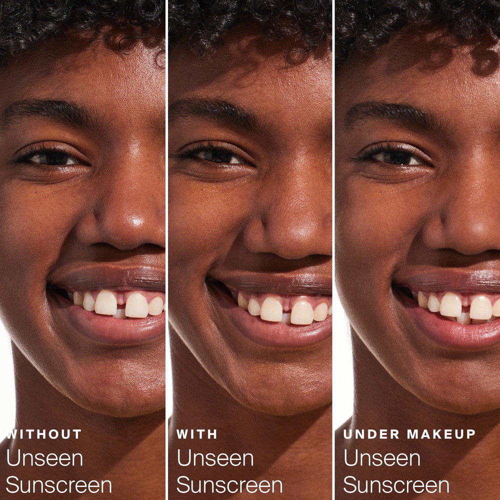 Supergoop Unseen Sunscreen beard-friendly texture with a clear finish under facial hair.