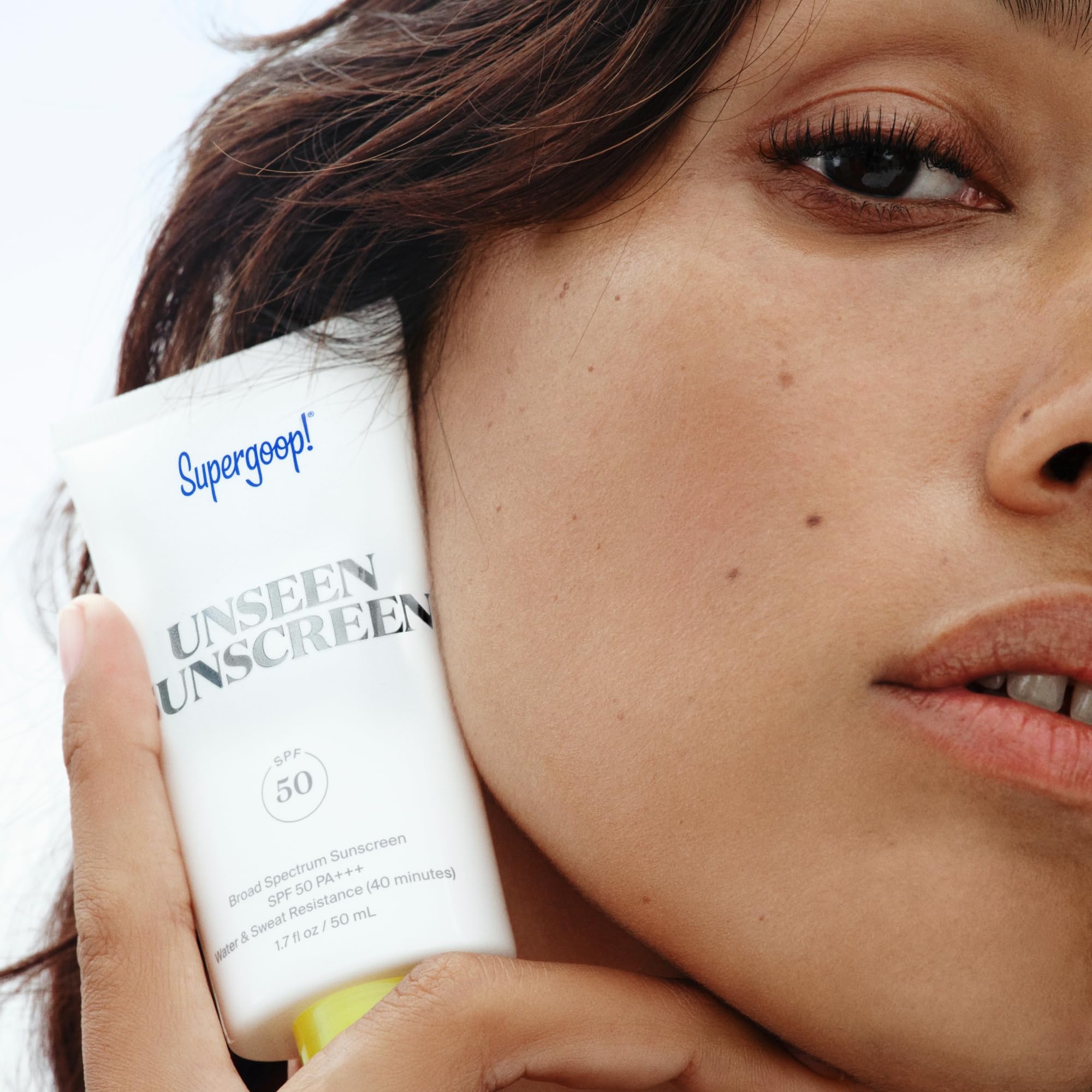 Supergoop Unseen Sunscreen skin-smoothing blur reduces pores for natural look.