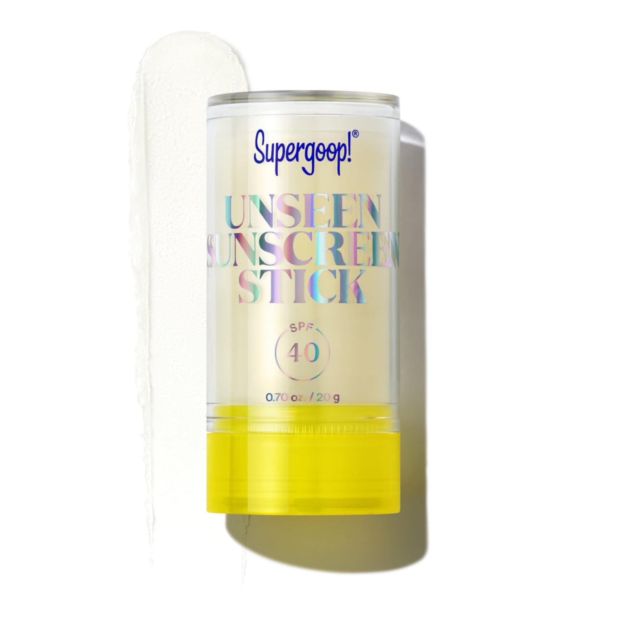 Supergoop! Unseen Sunscreen Stick being applied for a clear, invisible finish.