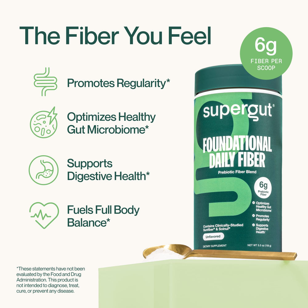 Supergut Foundational Daily Fiber Powder scoop illustrating easy portion control.