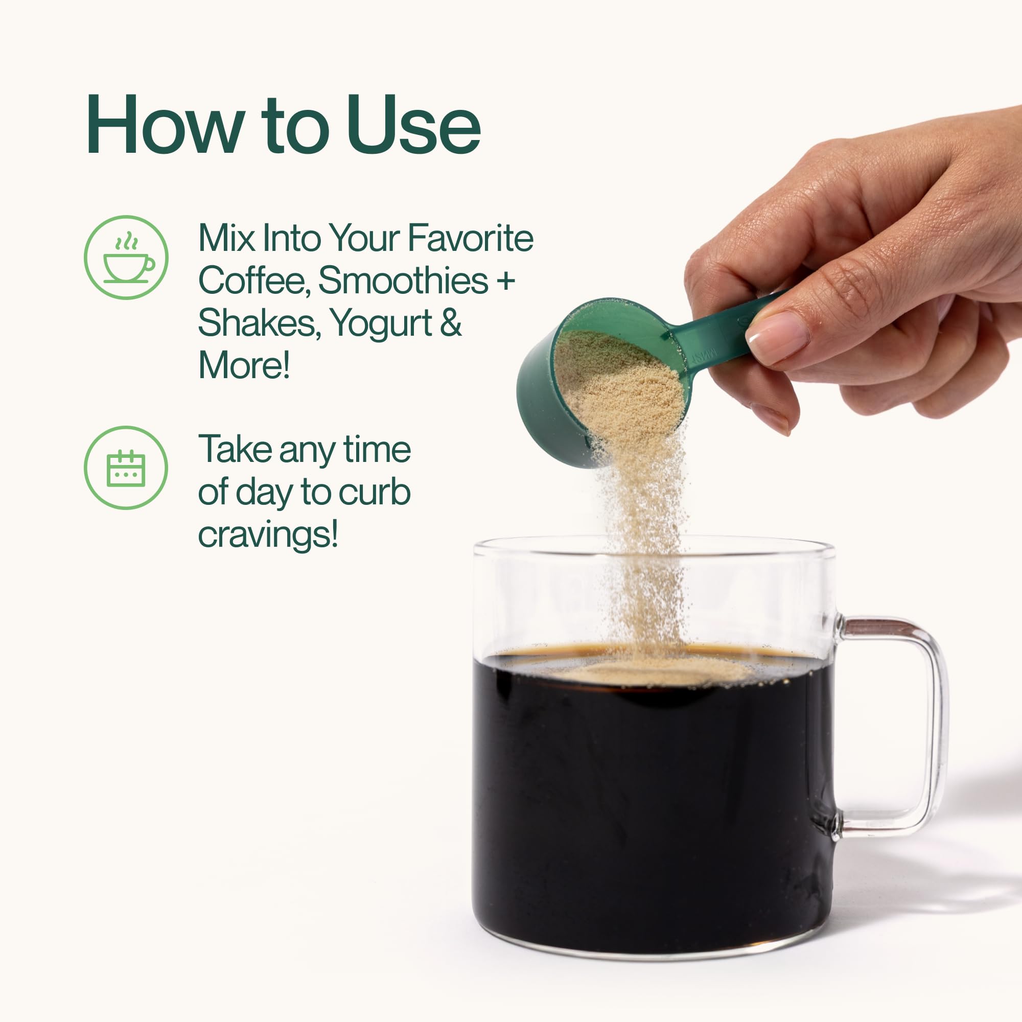Supergut GLP1 Daily Support serving stirred into water, showing smooth dissolve