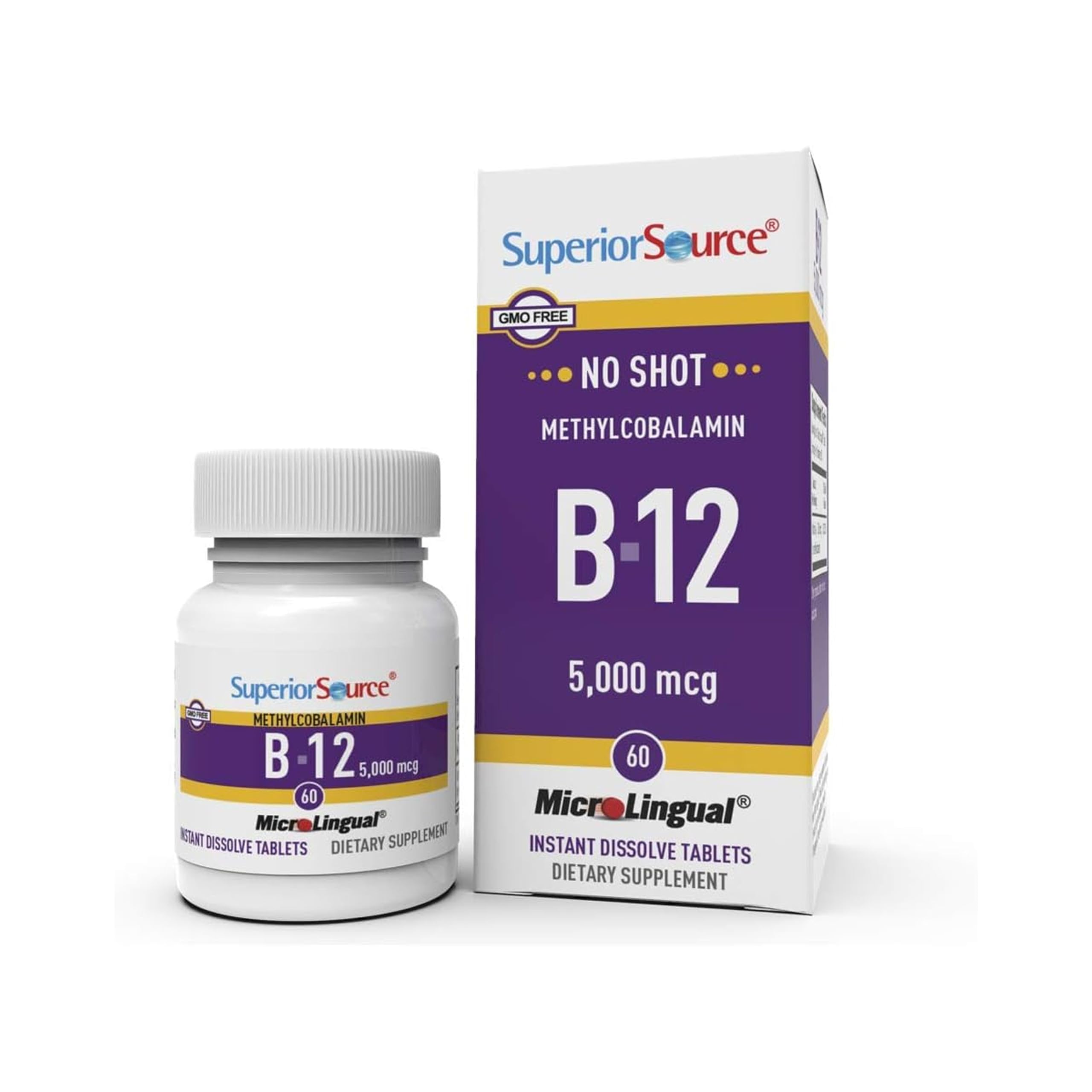 Superior Source No Shot B12 rapid-dissolving tablet dissolves quickly for easy absorption and energy support