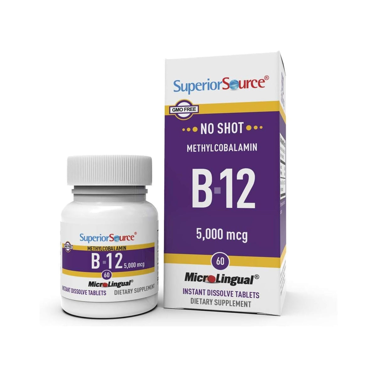 Superior Source No Shot B12 rapid-dissolving tablet dissolves quickly for easy absorption and energy support