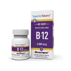 Superior Source No Shot B12 rapid-dissolving tablet dissolves quickly for easy absorption and energy support