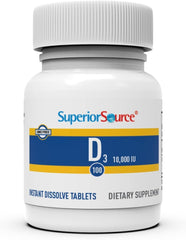 Superior Source D3 tablet emphasizes bone and teeth health for daily wellness.