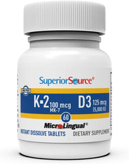 Superior Source K2 MK-7 D3 tablet on tongue ready for quick absorption