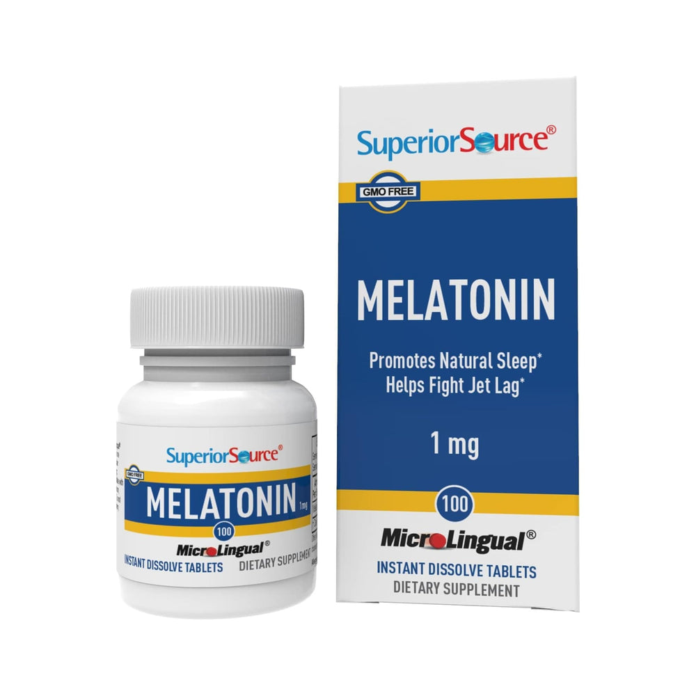 Superior Source Melatonin 1 mg bottle shown for convenient sleep support.