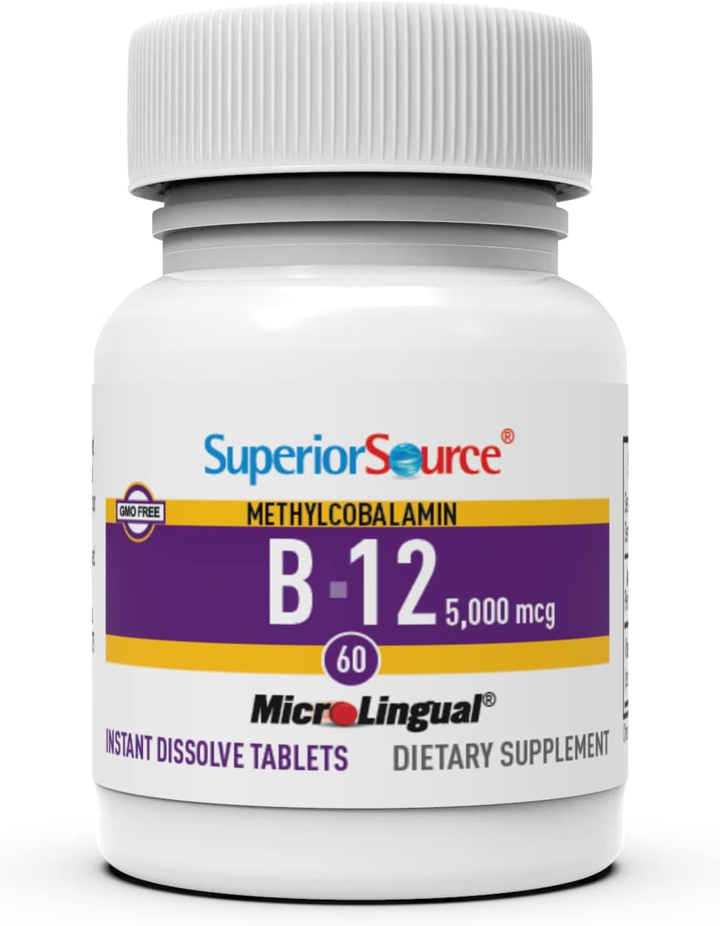 Superior Source No Shot B12 label close-up highlighting quality testing