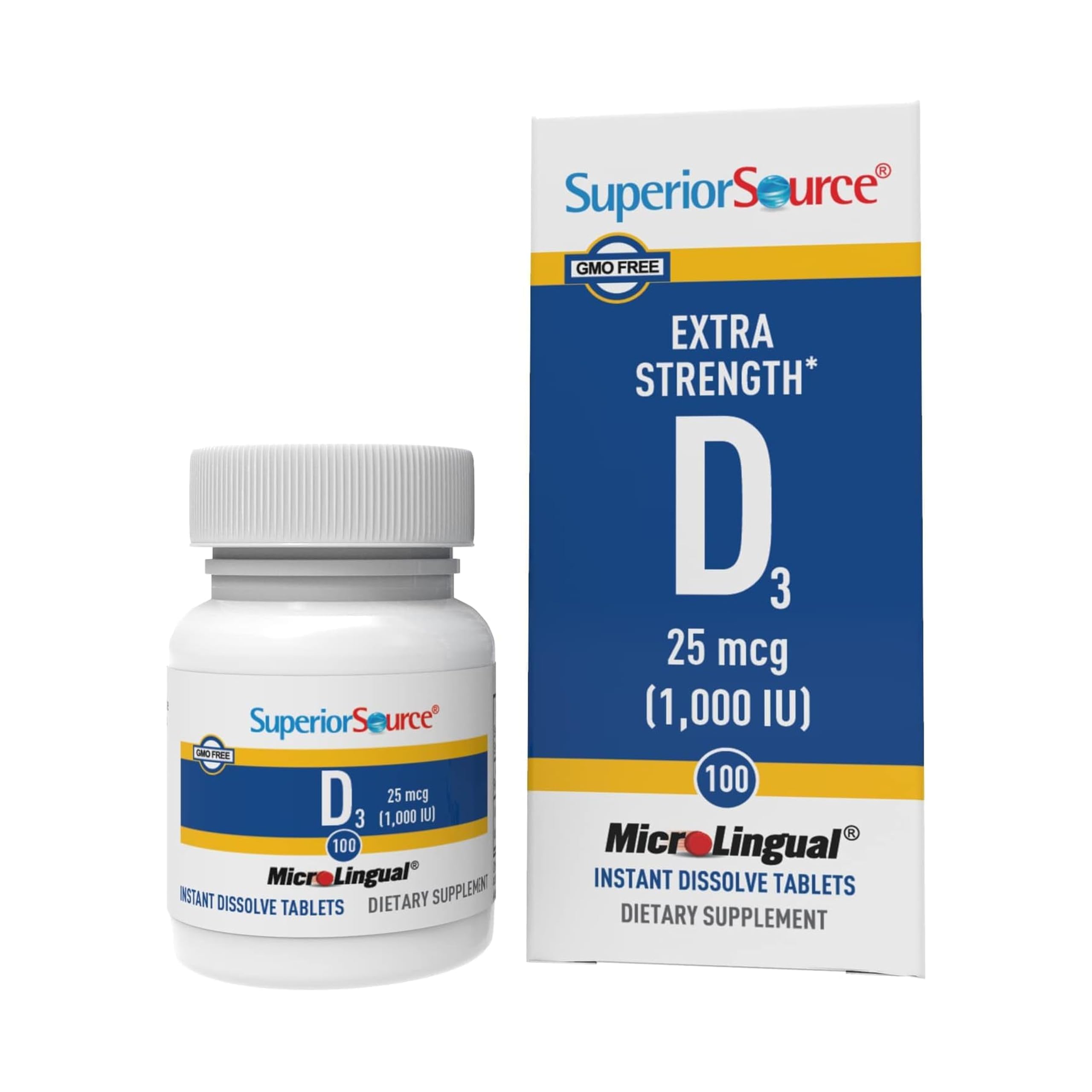 Superior Source Vitamin D3 1000 IU bottle on a clean surface for daily use.