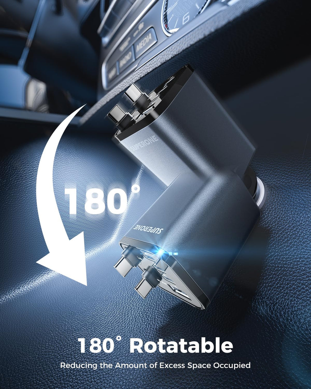 31.5-inch retractable cable keeps cords tidy in the car
