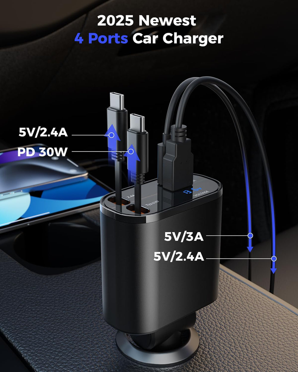 SUPERONE 4-in-1 USB-C car charger supports versatile device charging