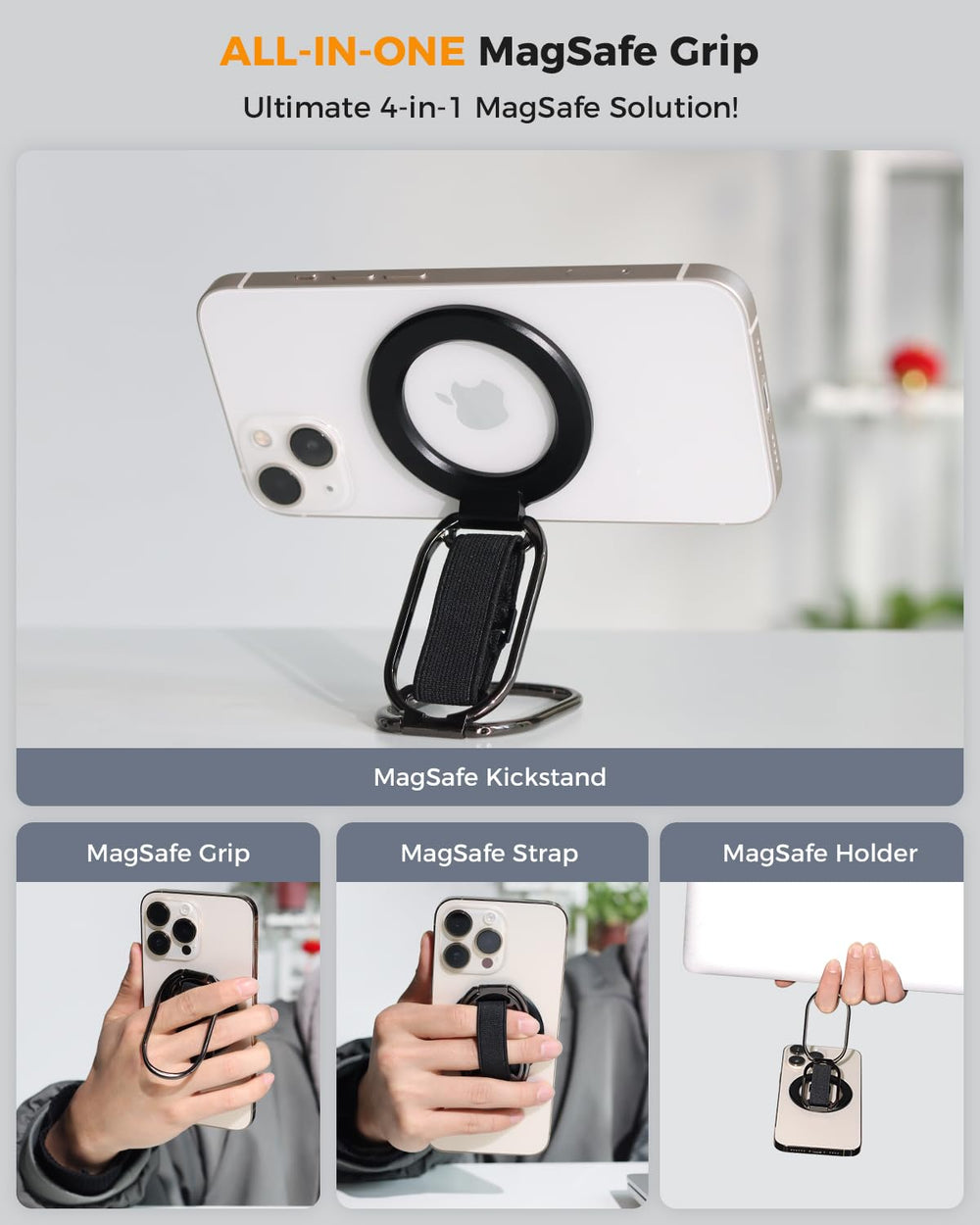 Removable design allows wireless charging without removing the grip.