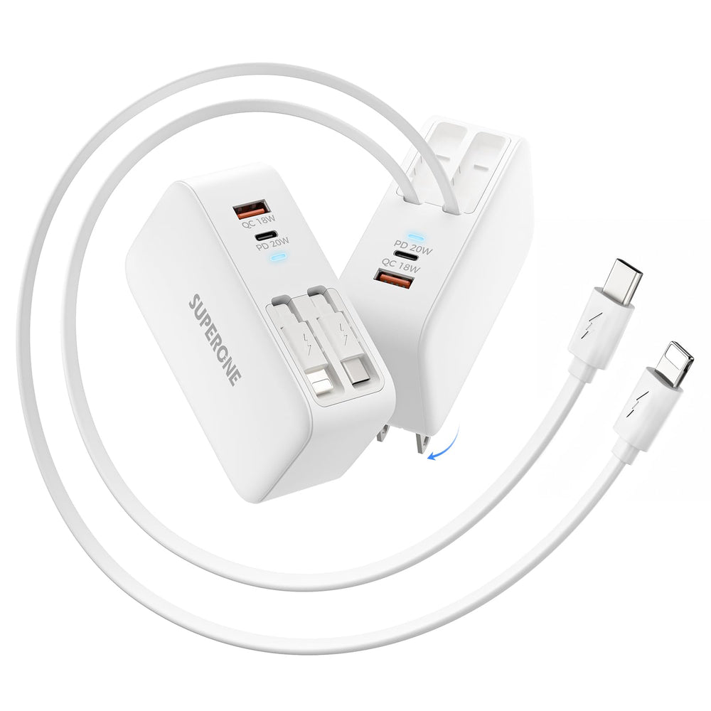 SUPERONE retractable charger with dual cables reduces clutter on a desk or nightstand