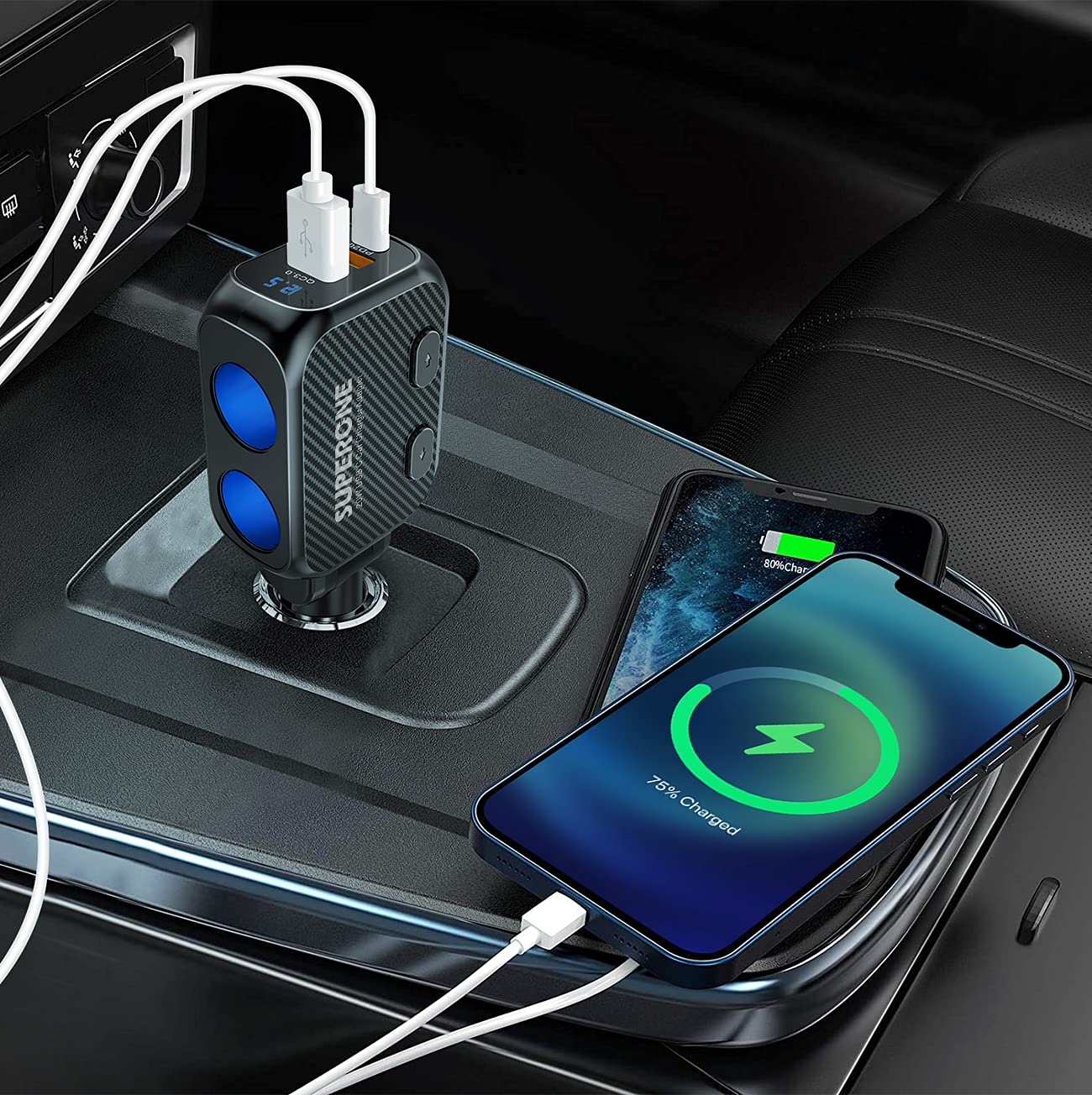 SUPERONE travel companion ideal for dash cams, GPS, and multiple devices.