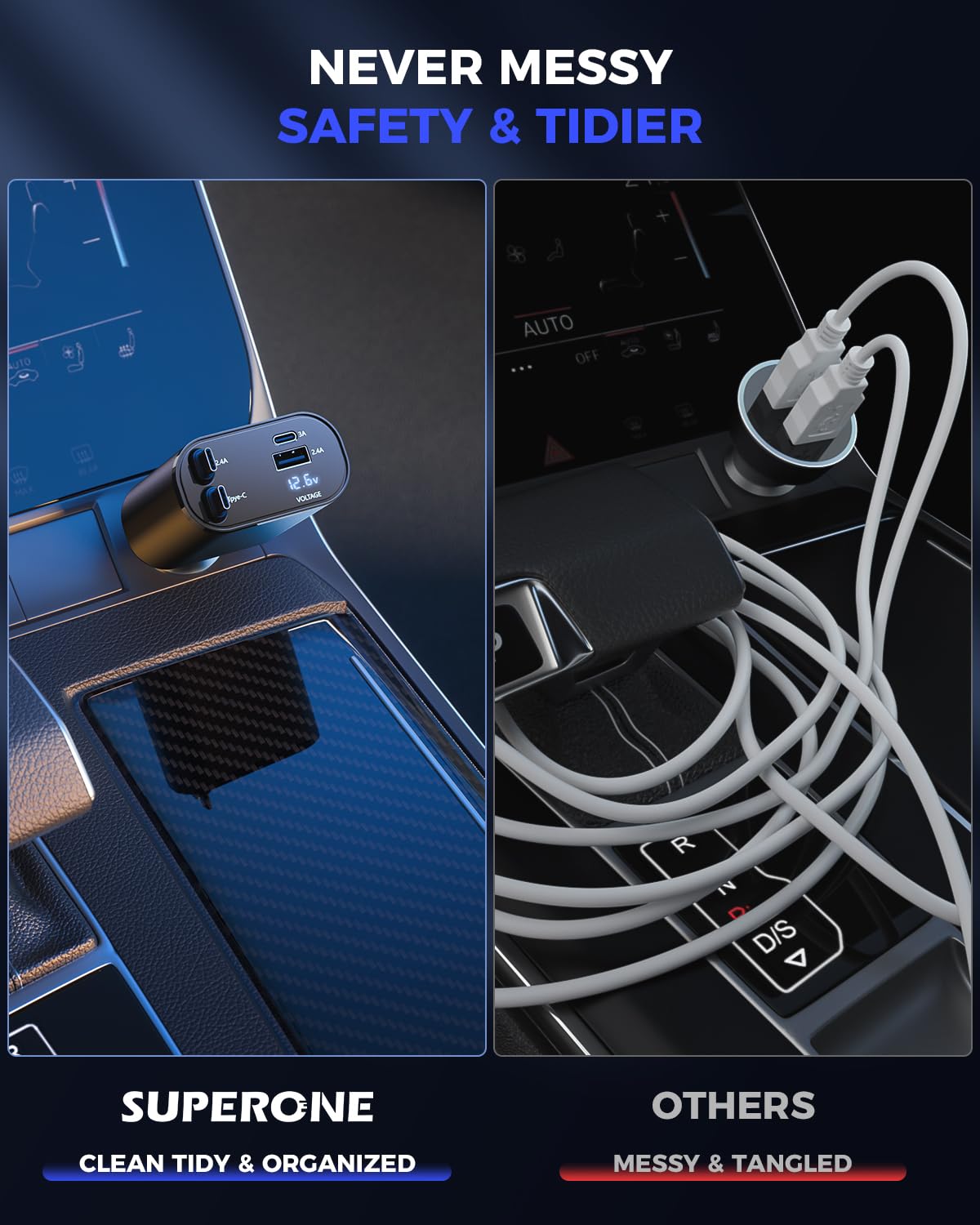SUPERONE travel-friendly car charger is ideal for family road trips