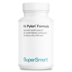 Supersmart H. Pylori Formula bottle resting on a clean surface showing brand and dosage.
