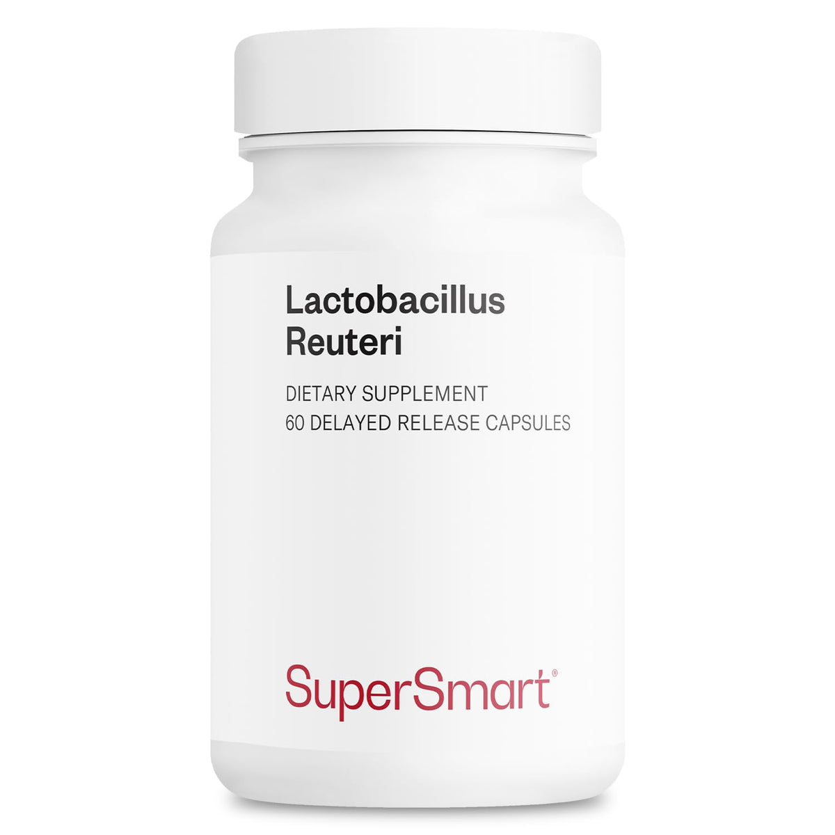 Supersmart L. reuteri 5b CFU capsules in bottle for daily use, may support gut balance.