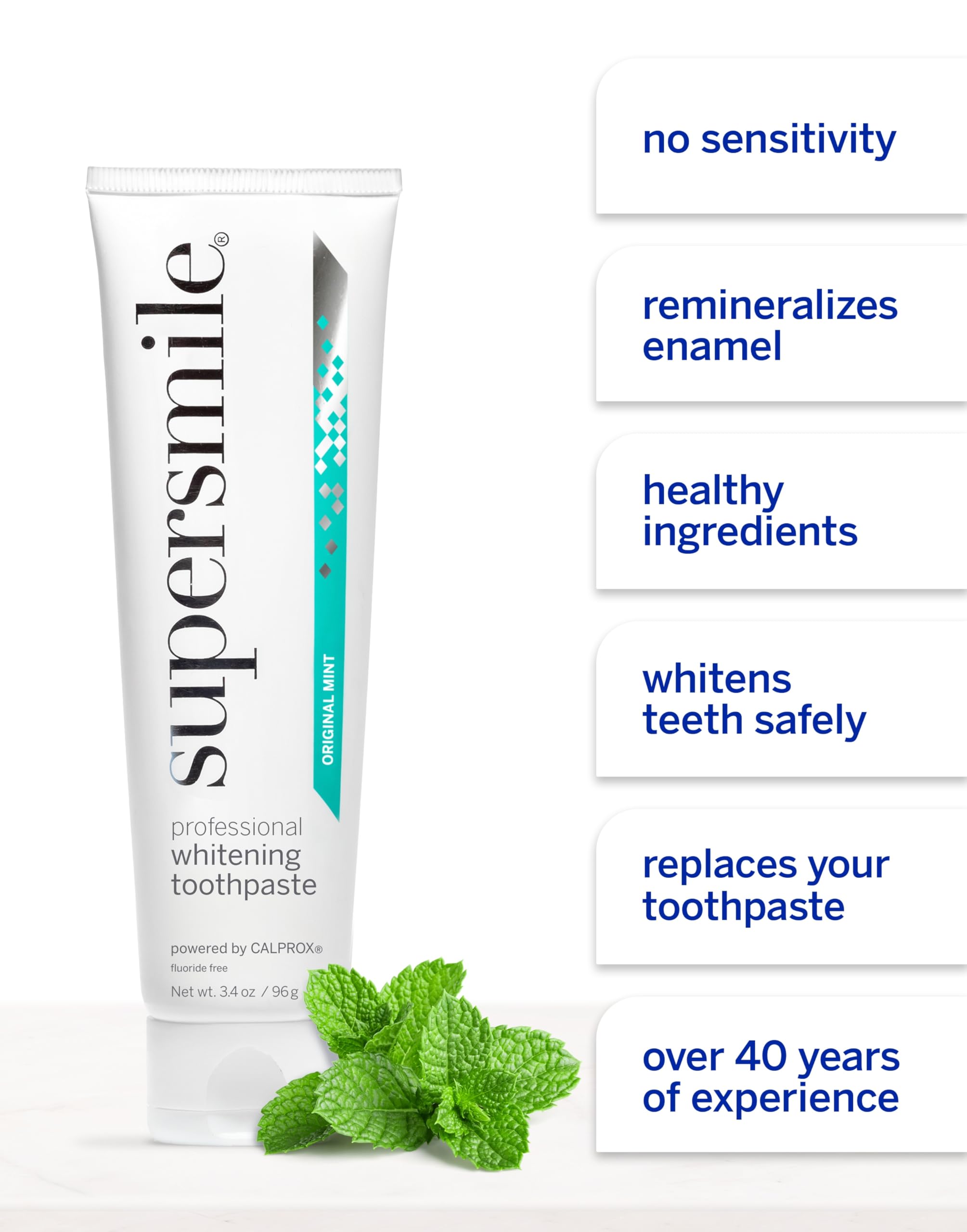 Supersmile Fluoride Free Original Mint toothpaste next to toothbrush for daily brushing