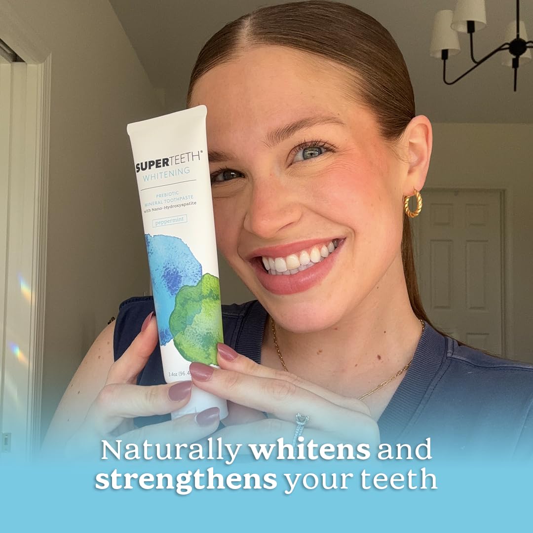 SuperTeeth xylitol mint flavor toothpaste promotes fresh breath and balanced mouth pH.