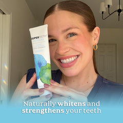 SuperTeeth xylitol mint flavor toothpaste promotes fresh breath and balanced mouth pH.