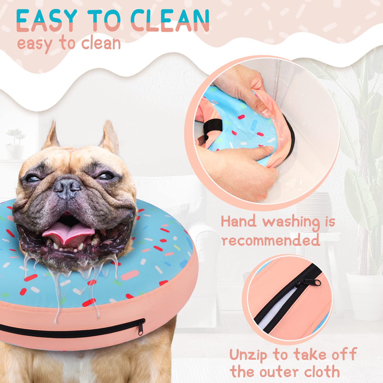 Supet dog wearing donut collar after surgery for gentle recovery