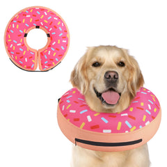 Supet inflatable dog cone with inner air bag provides gentle neck support.