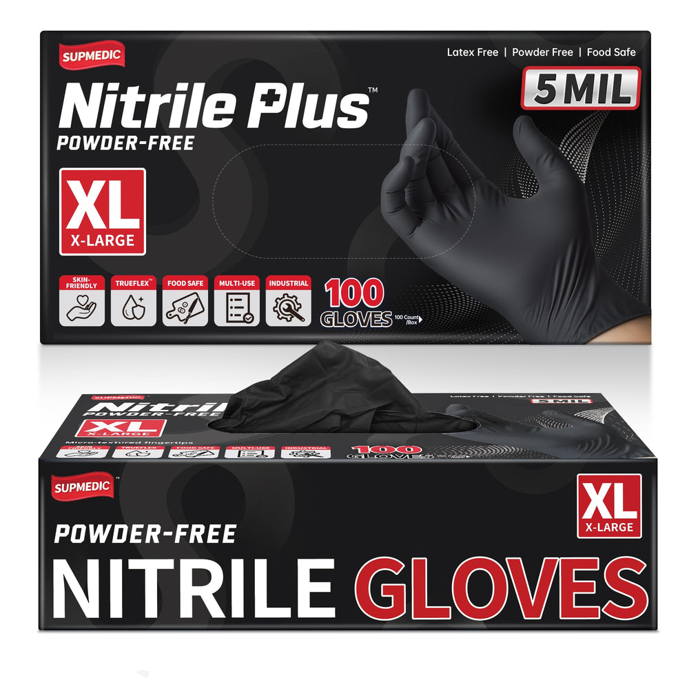 Supmedic black nitrile glove box 100pcs for easy inventory and quick access