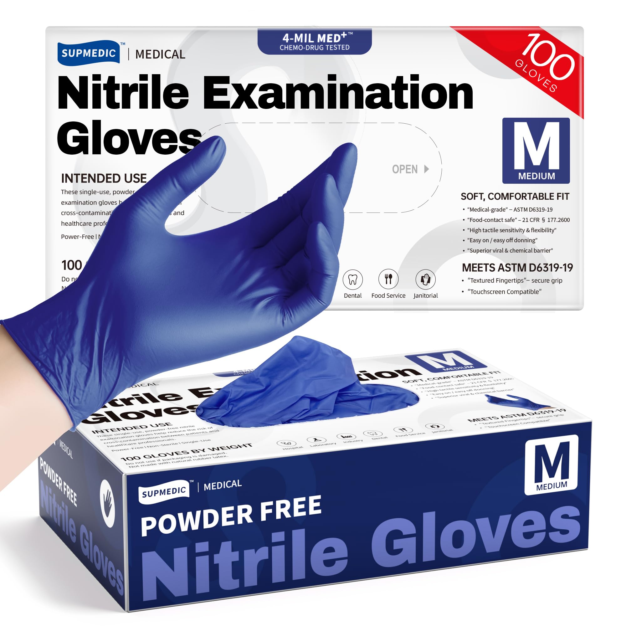 Supmedic nitrile exam gloves 4 mil for dependable barrier protection in daily tasks.