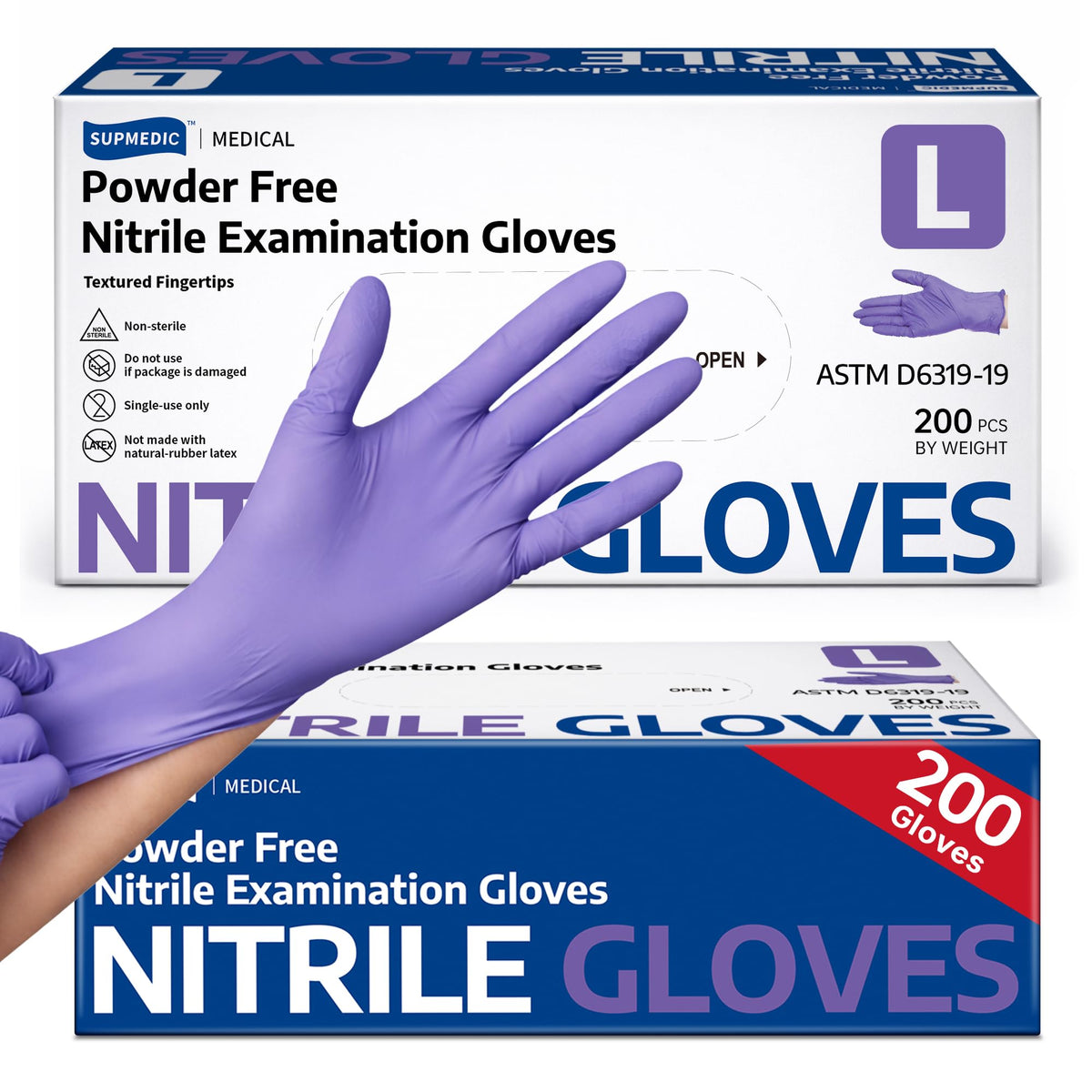 Supmedic Medical Soft Max nitrile gloves front of box for quick access and protection