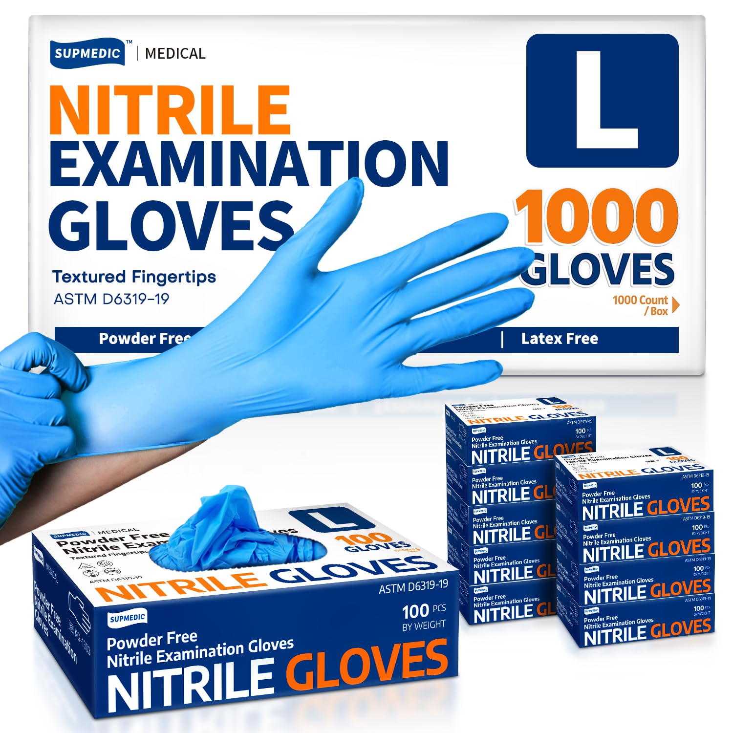 Supmedic nitrile exam gloves 3-5mil blue box for sterile protection during exams.