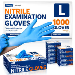Supmedic nitrile exam gloves 3-5mil blue box for sterile protection during exams.