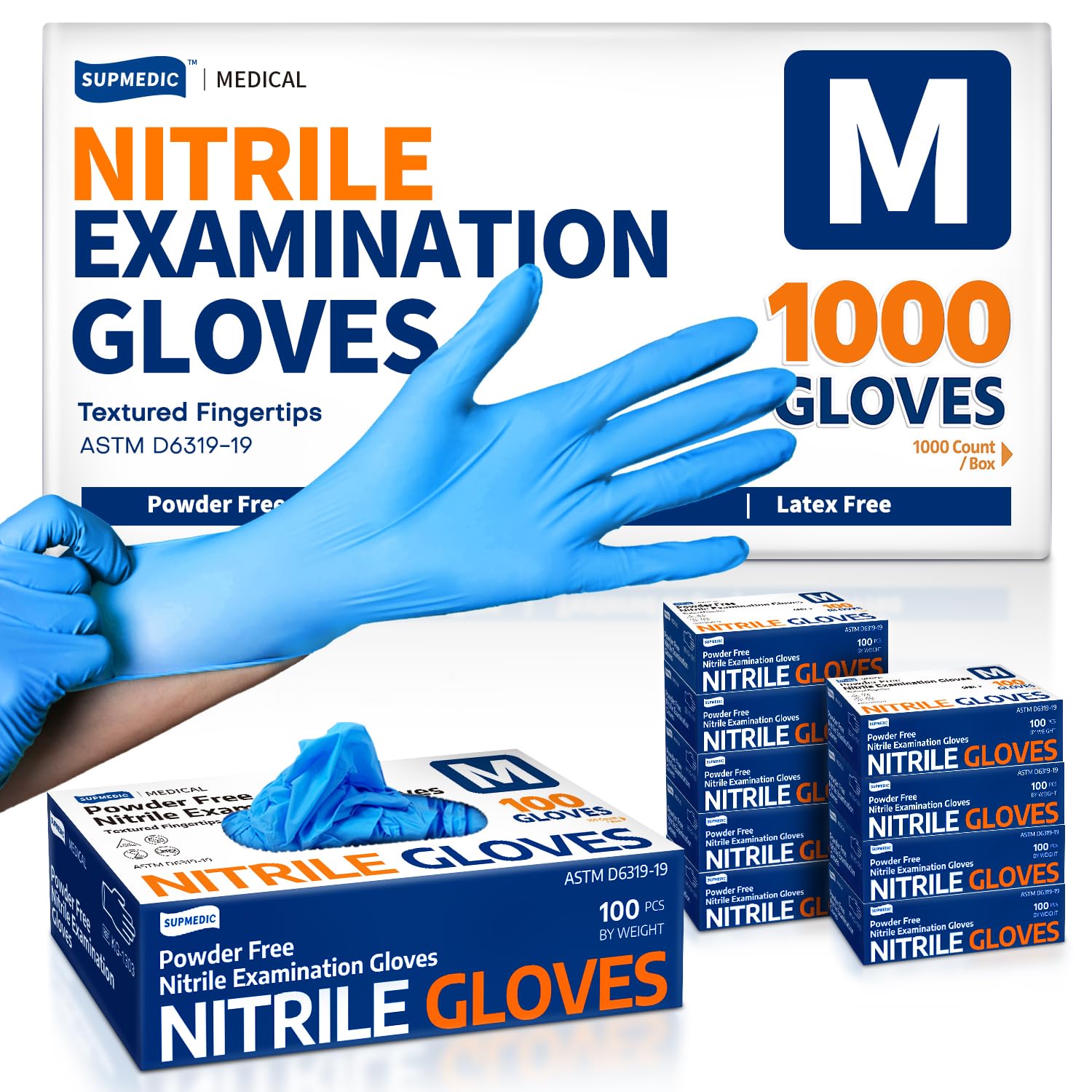 Supmedic nitrile exam gloves in blue packaging provide reliable protection and easy access.