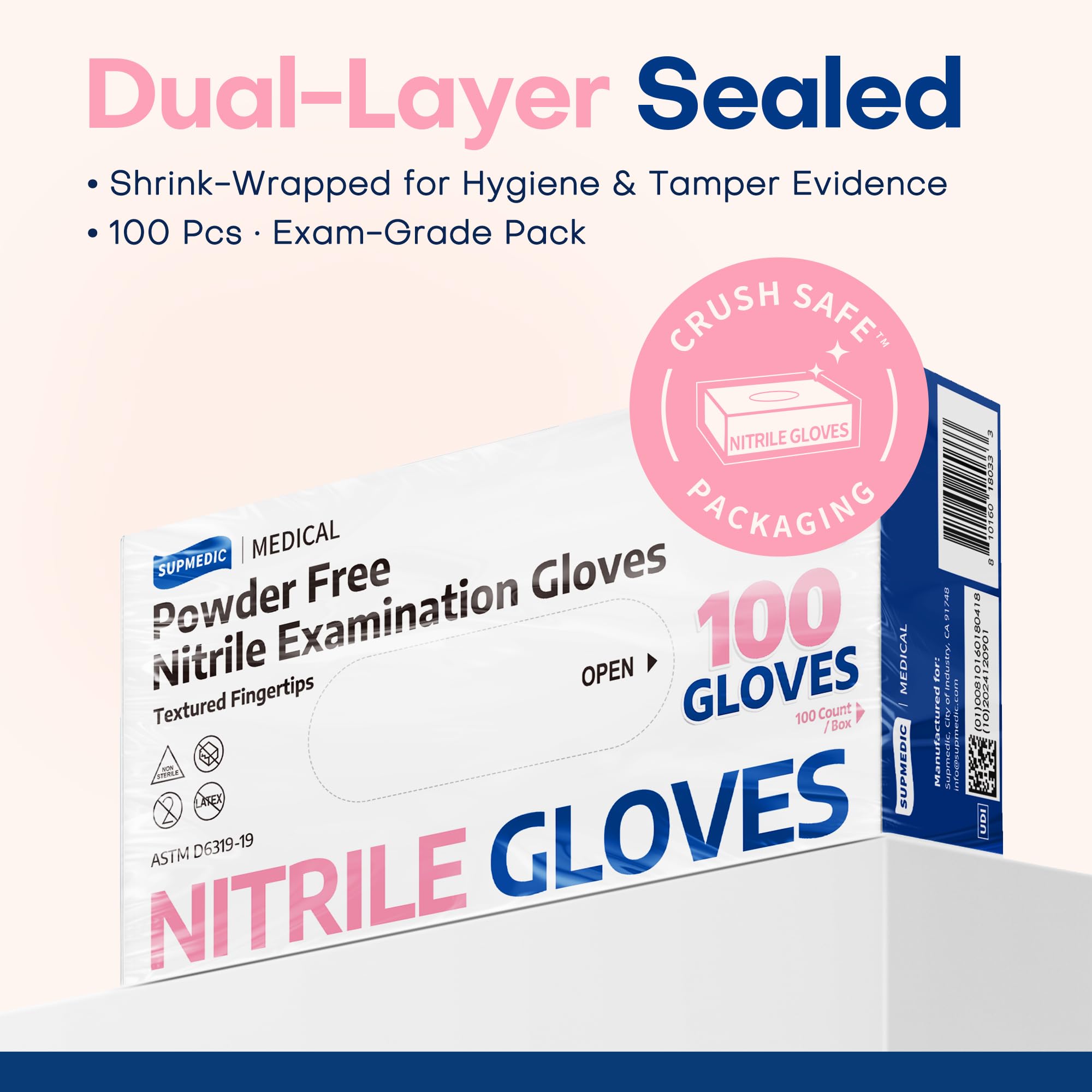 Supmedic powder-free, latex-free gloves suit sensitive skin.