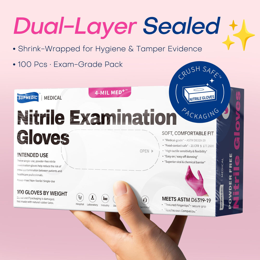 Supmedic Nitrile Gloves Rose Orchid suitable for labs and high-volume tasks