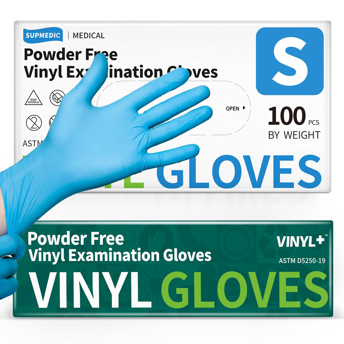 Supmedic vinyl gloves blue closeup shows smooth texture for precise tasks