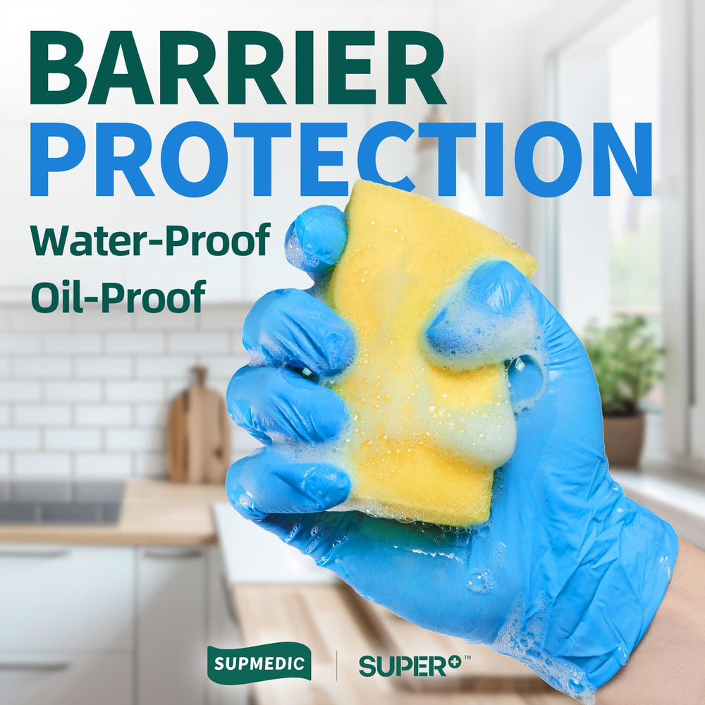 Close-up of Supmedic glove cuff and texture emphasizing durability