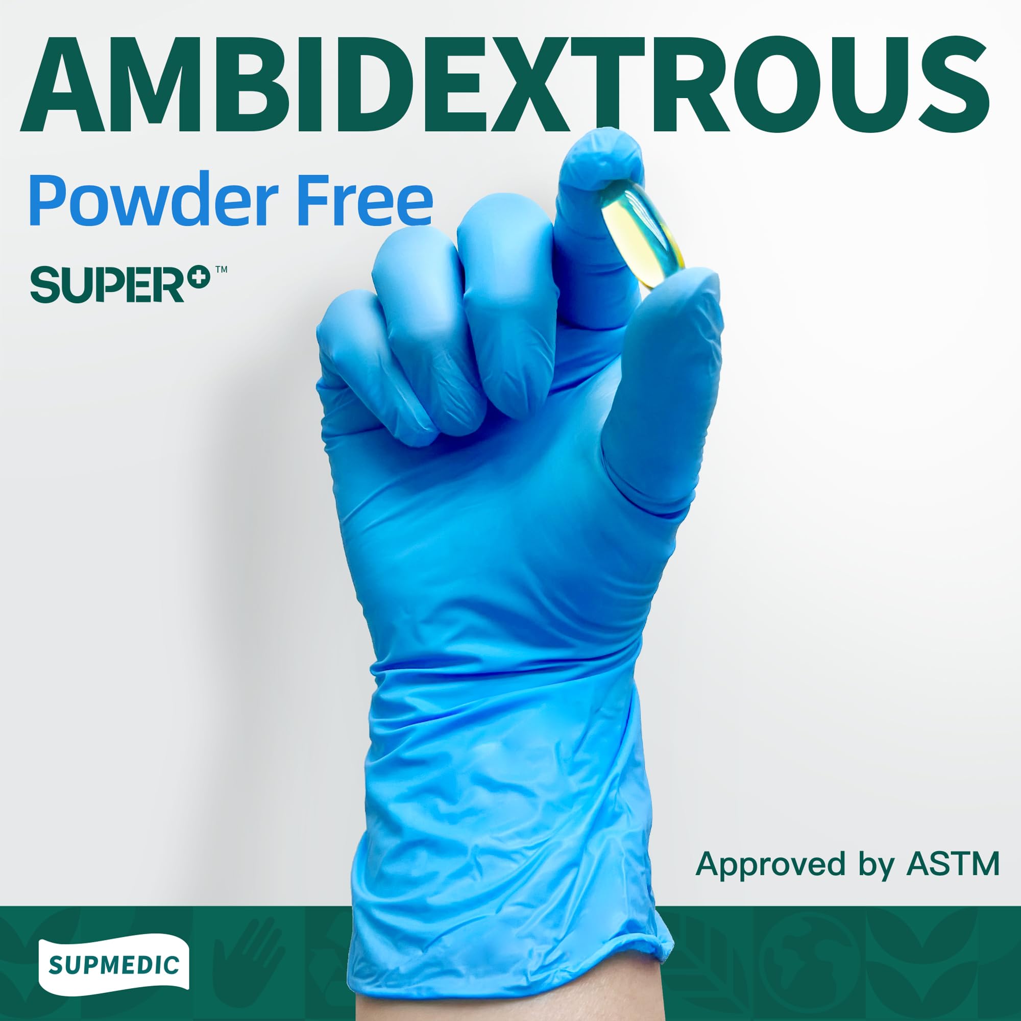 Supmedic glove on hand shows smooth fingertips for tactile sensitivity