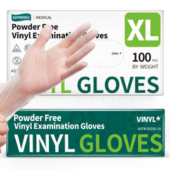 Supmedic vinyl gloves box front, ready-to-use packaging for daily tasks.