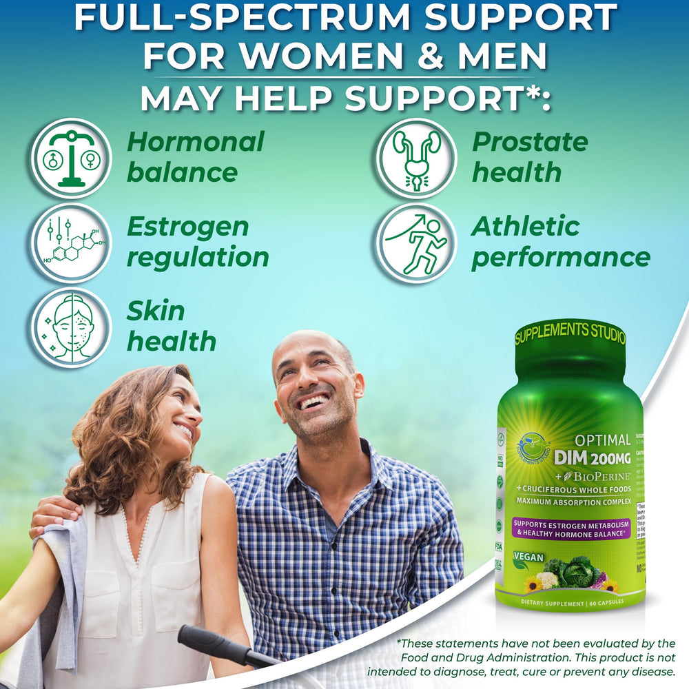 Supplements Studio organic cruciferous vegetable blend enhances DIM potency.