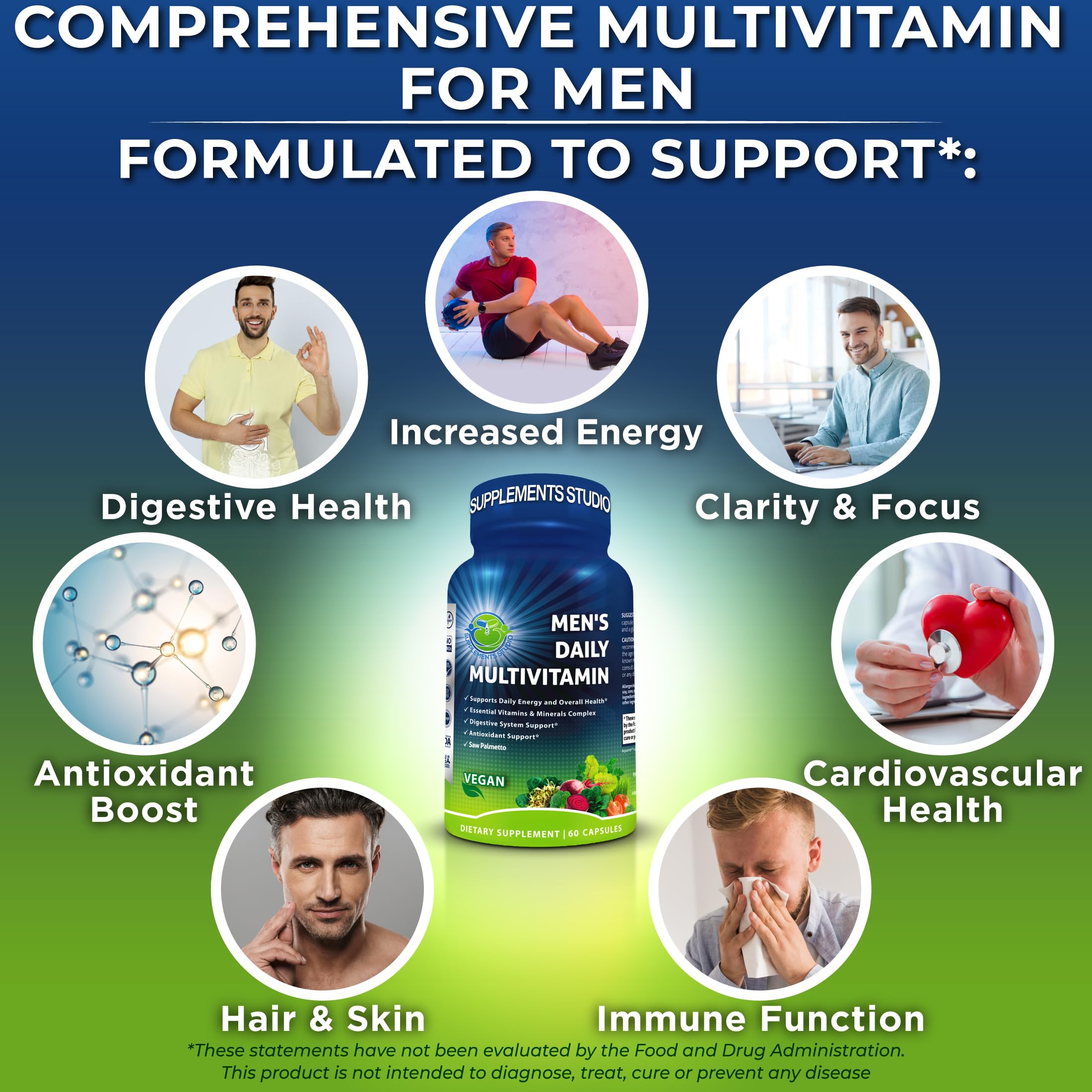 SUPPLEMENTS STUDIO organic superfoods blend visuals for antioxidant support.
