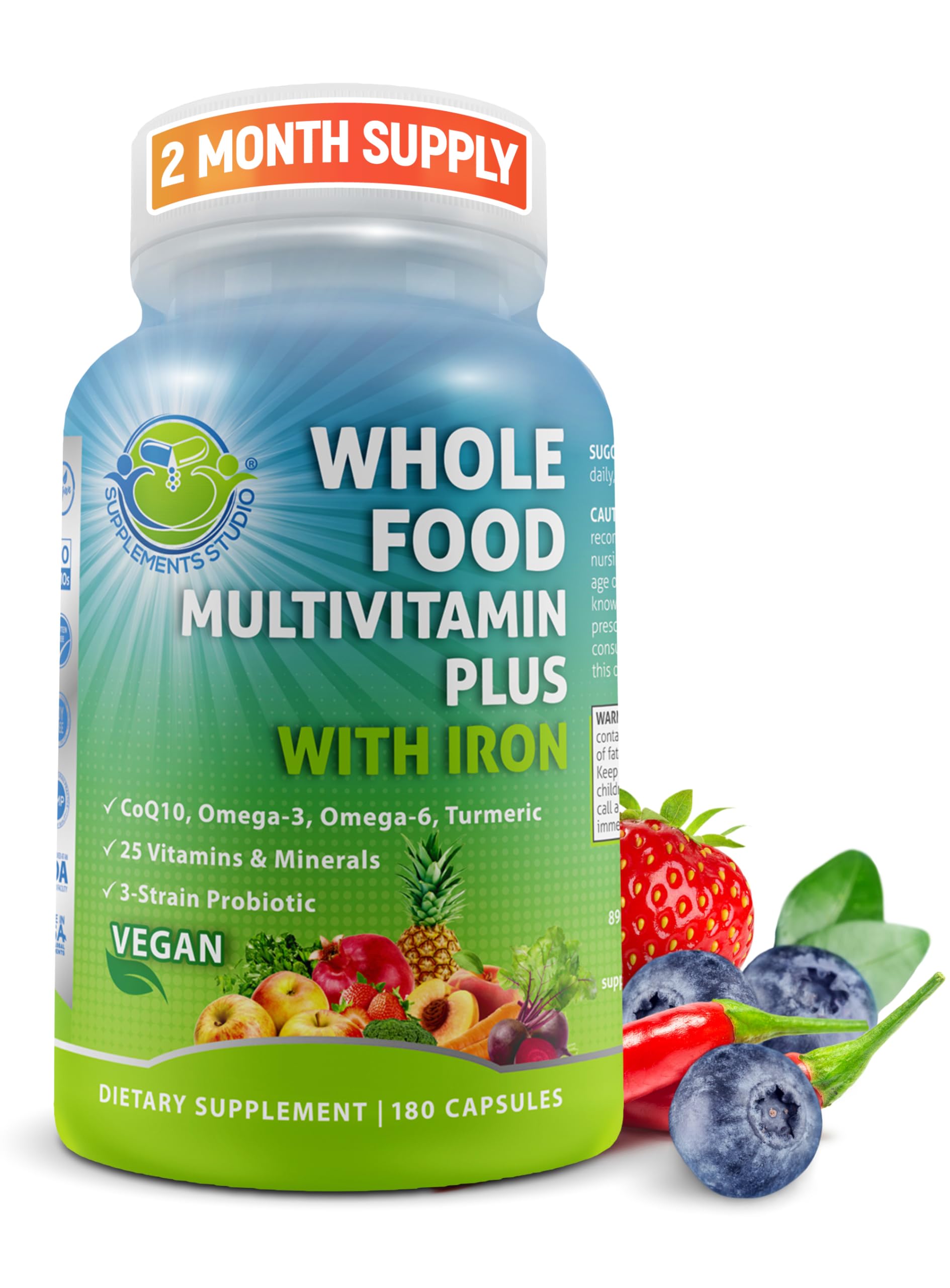 SUPPLEMENTS STUDIO vegan multivitamin bottle front promotes daily nutrition.