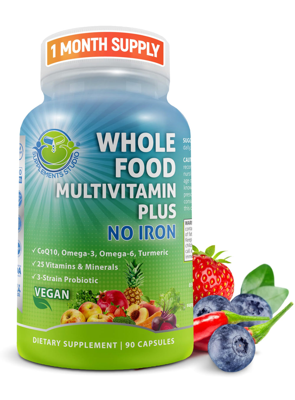 SUPPLEMENTS STUDIO vegan multivitamin bottle highlights clean daily nutrition