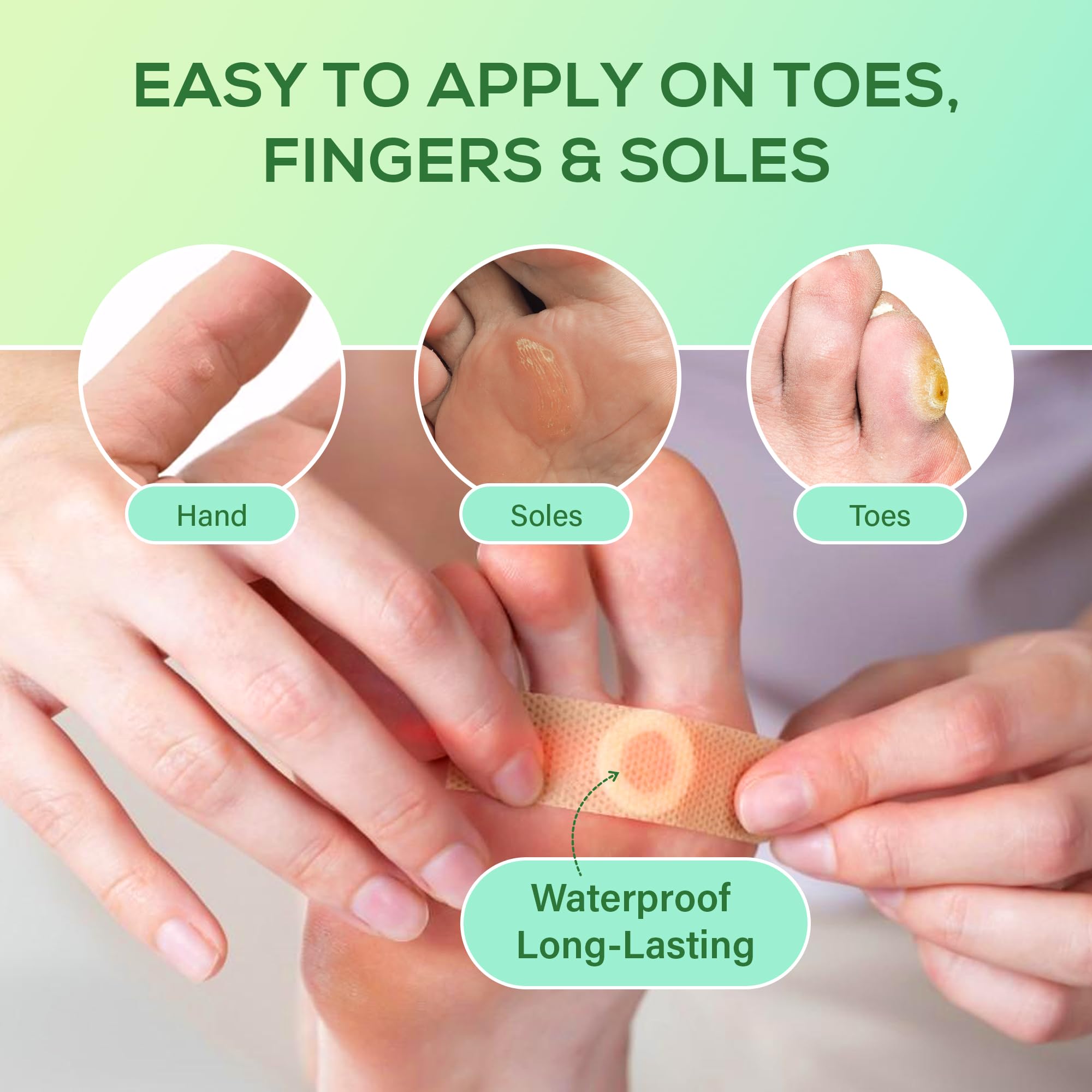 SupreH corn removers bandage on toe demonstrating secure adhesion
