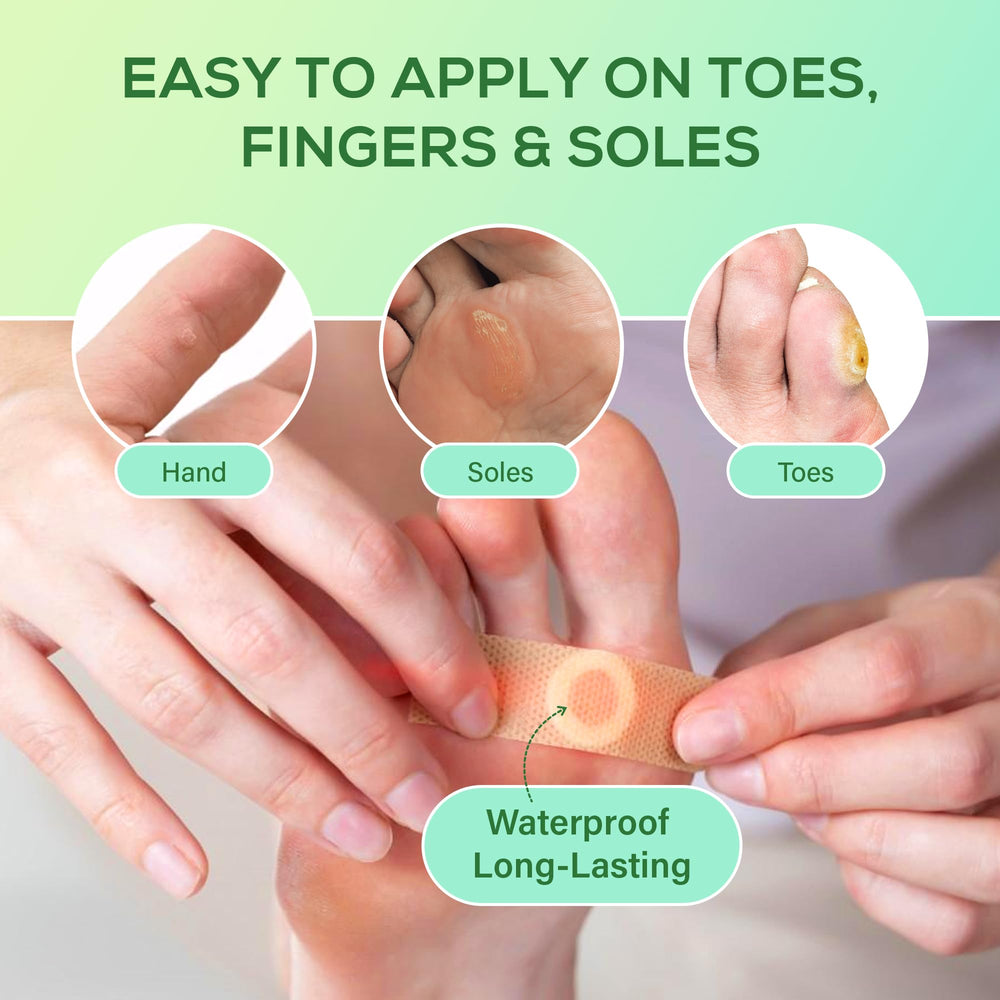 SupreH corn removers bandage on toe demonstrating secure adhesion