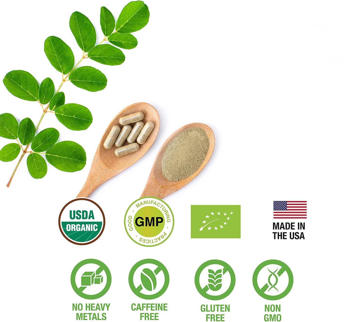 SUPREME HERBALS moringa capsules dispensing into glass of water