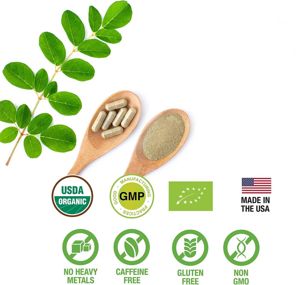 SUPREME HERBALS moringa capsules dispensing into glass of water