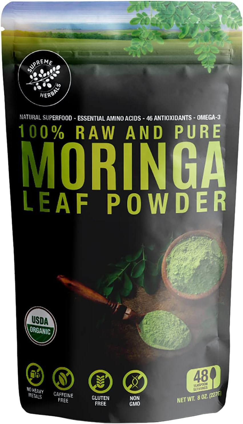 Supreme Herbals Moringa powder bottle with resealable cap for easy daily use