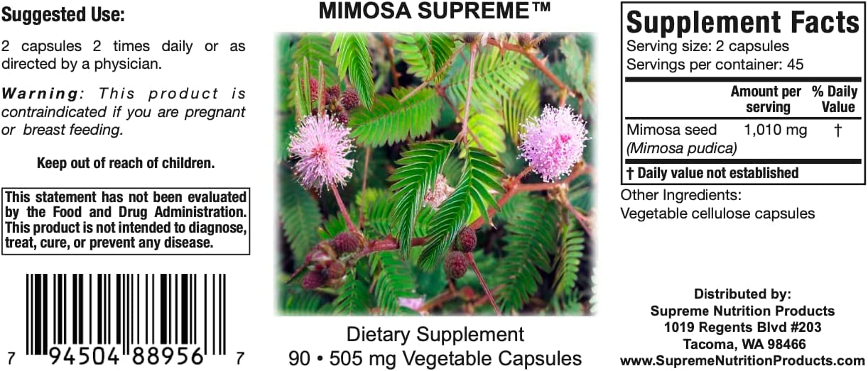 Supreme Nutrition Mimosa Supreme bottle on a clean surface illustrating cGMP manufacturing standards