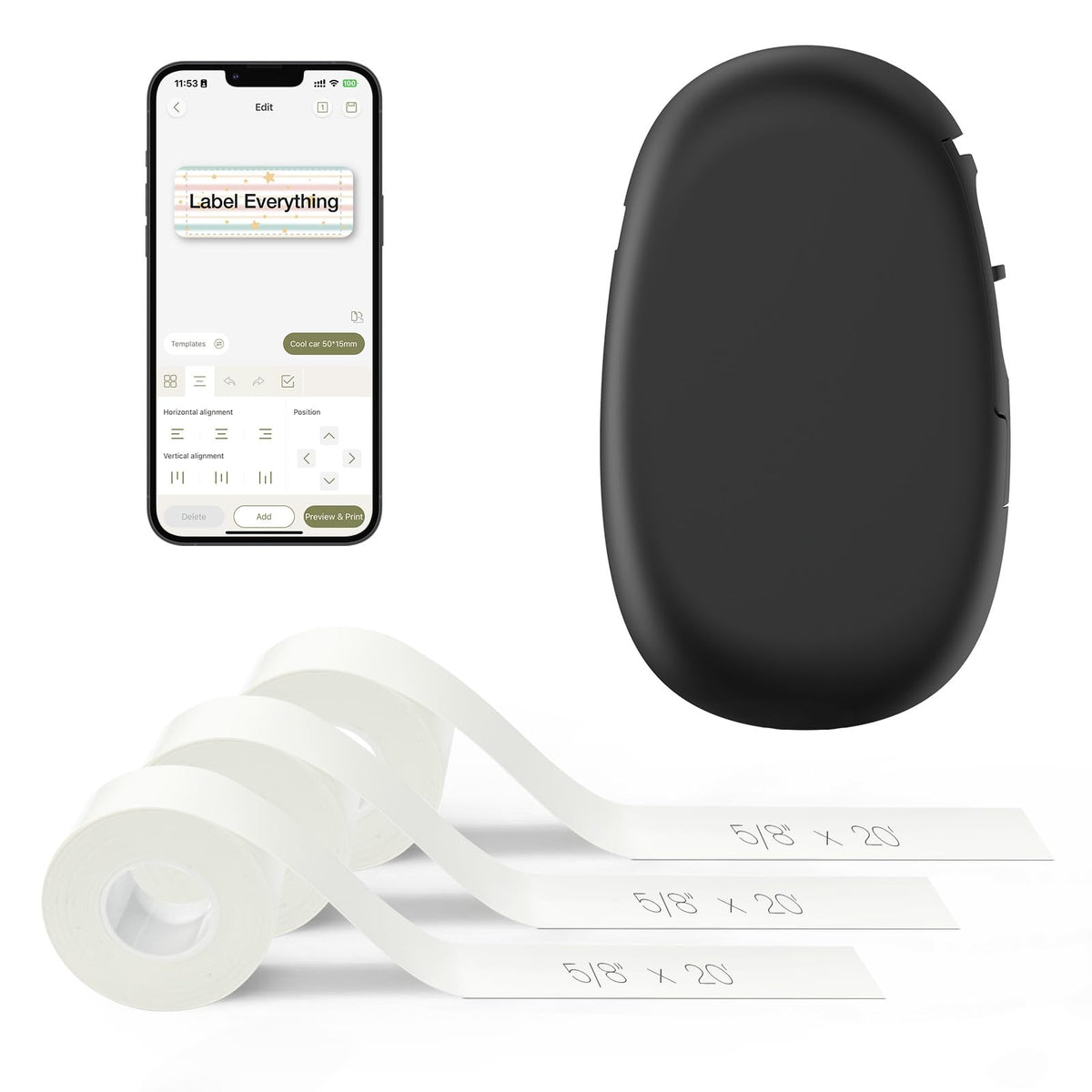 SUPVAN E10 label maker front view for organized home office labeling